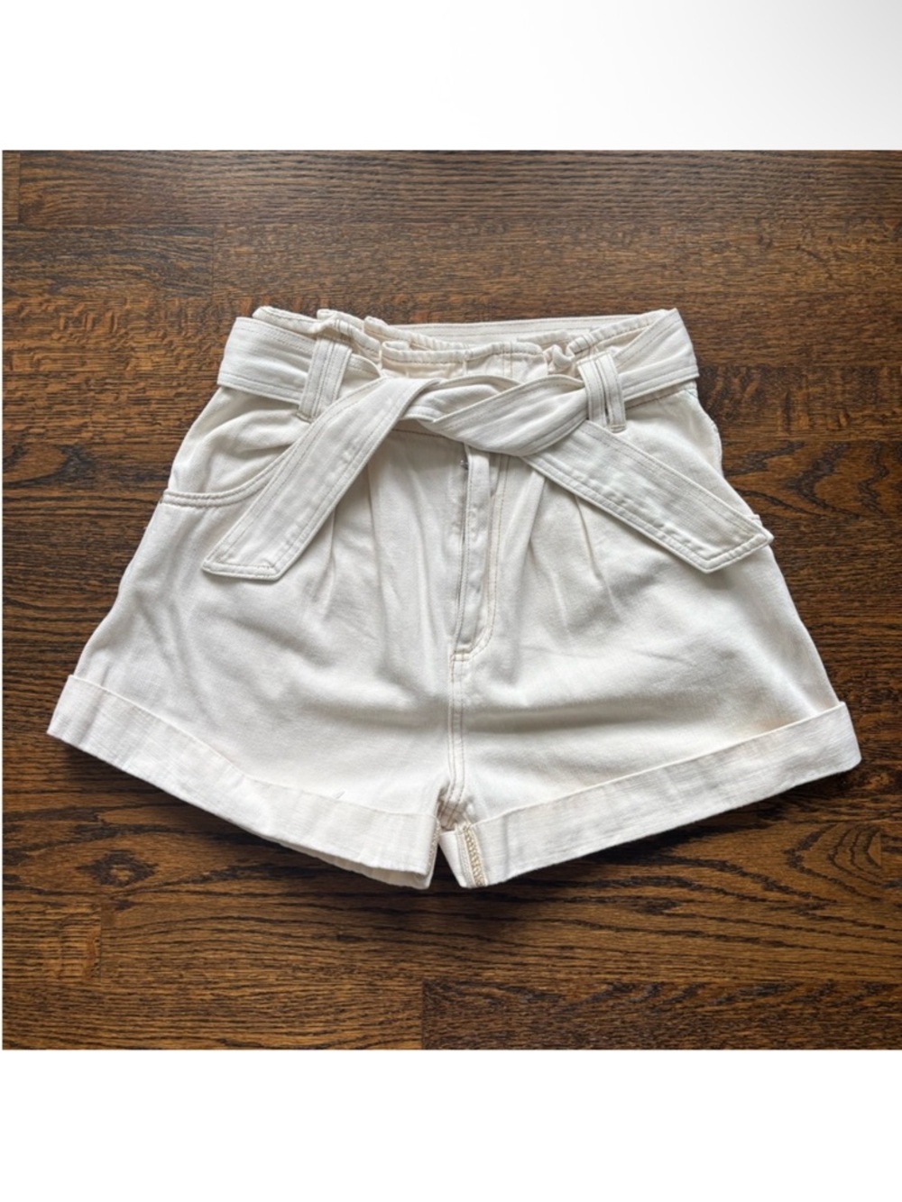 Free People High Waist Cream Paperbag Tie-Waist Shorts